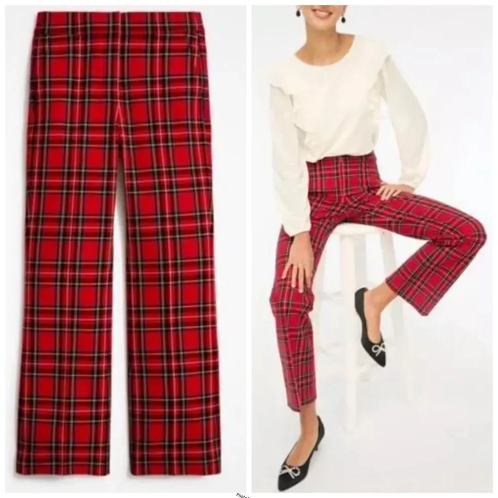 J.Crew BM376 Trendy Chic Kelsey Flare Pants in Festive Tartan Plaid